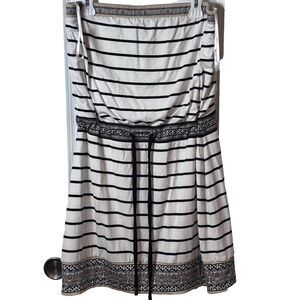 White House Black Market Strapless Dress Women's Size L White Striped Mini Lined
